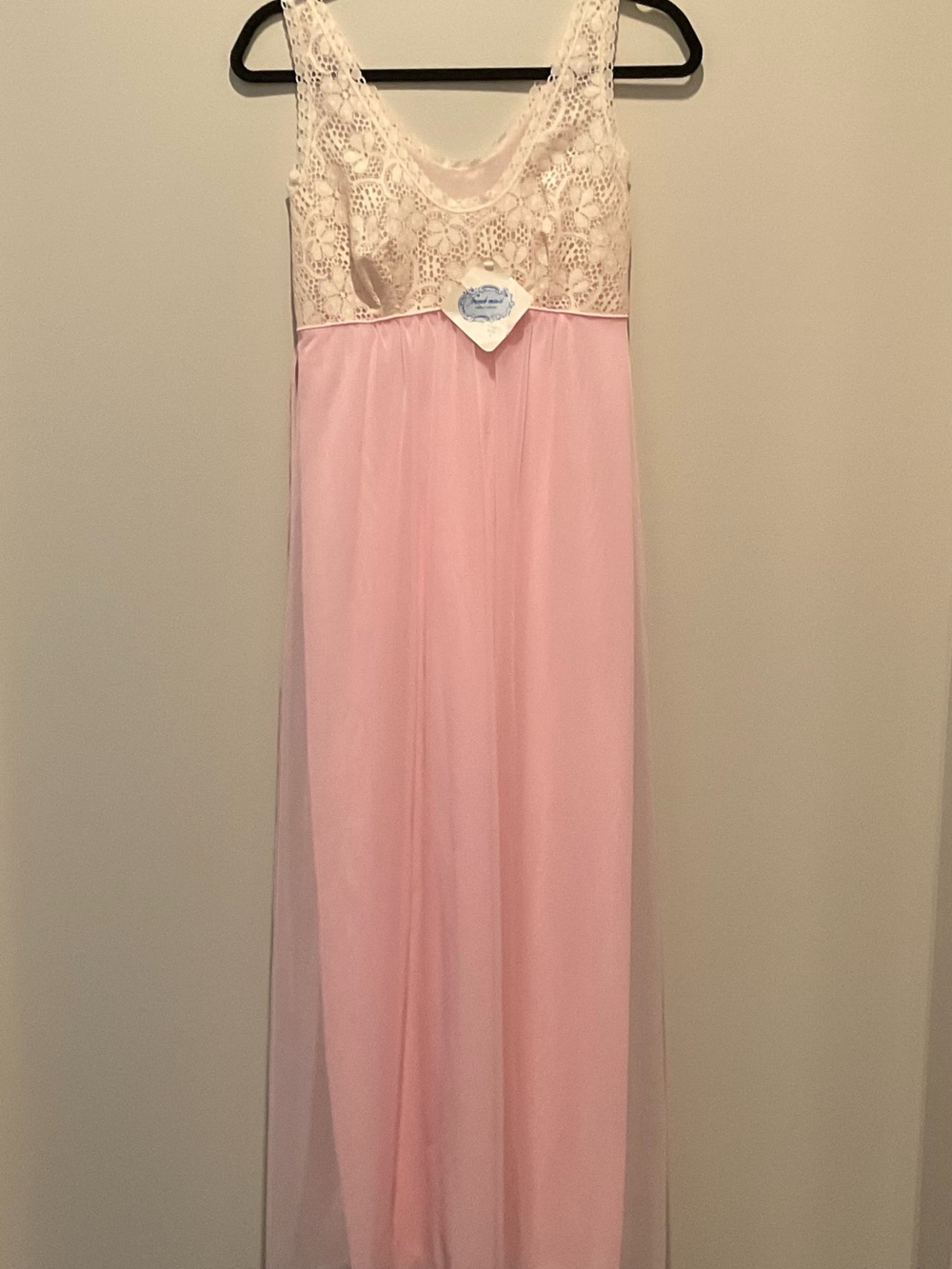 Sheer Lace-Top Long Nightgown in Light Pink